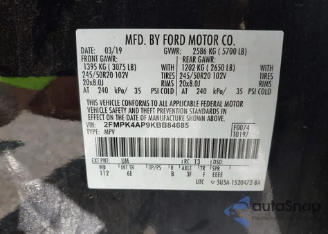 2019 Ford Edge St from USA, damaged, VIN 2FMPK4AP9KBB84685